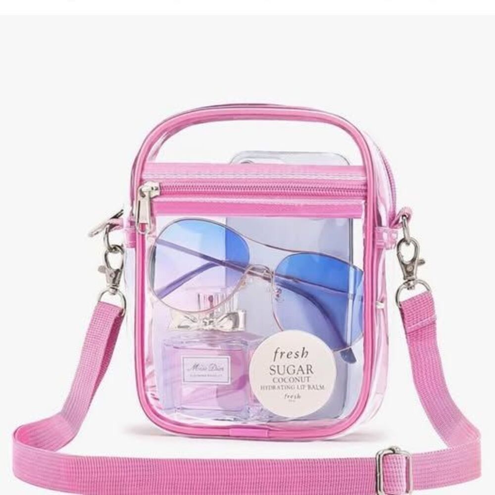Pink Trim Clear Crossbody Purse Bag - Stadium Approved Concert Bag